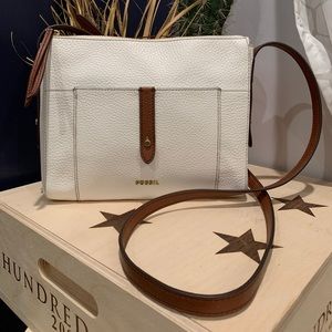 Fossil White Cow Hide Leather Cross Body Purse